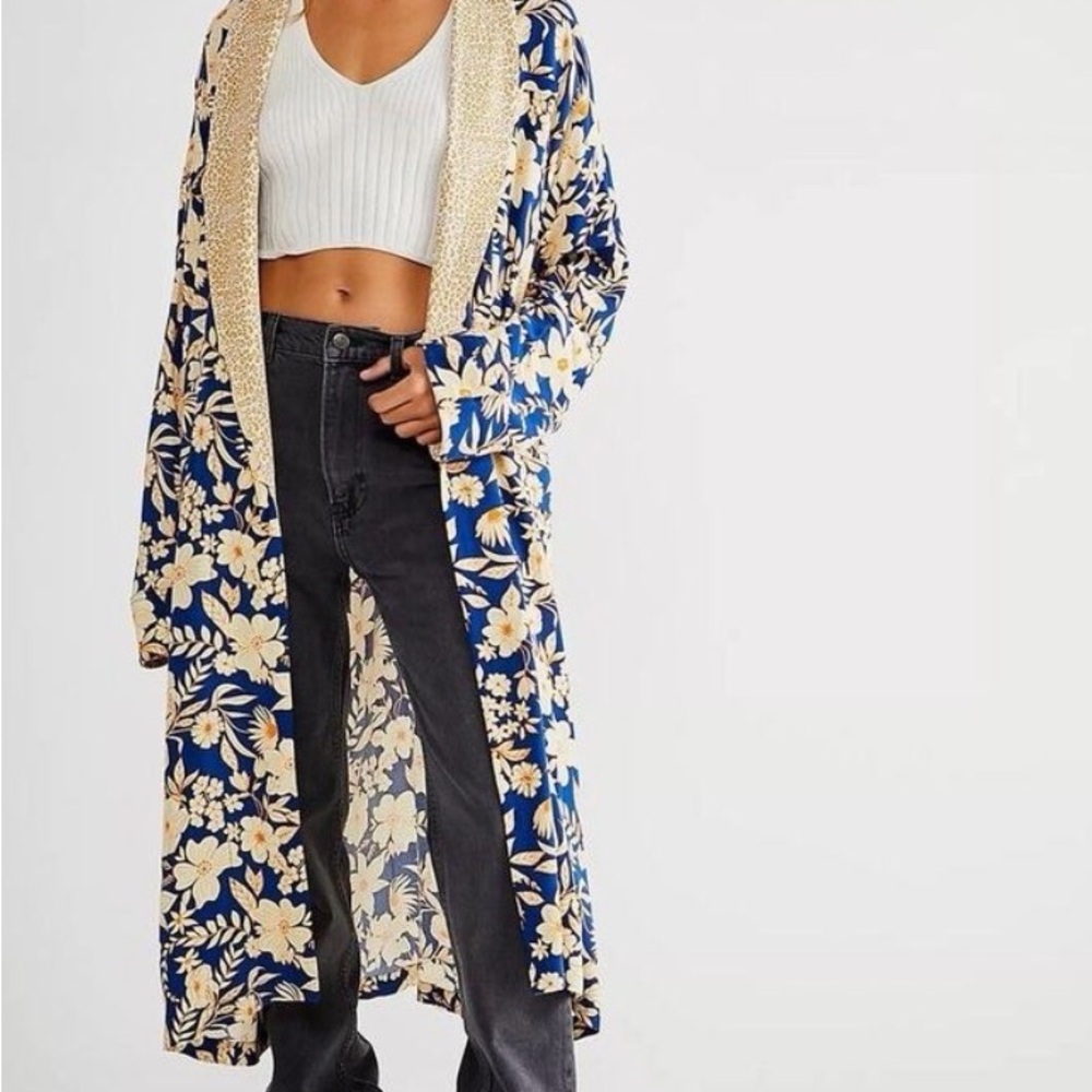 NWT Free people Blue and Cream Women's Duster